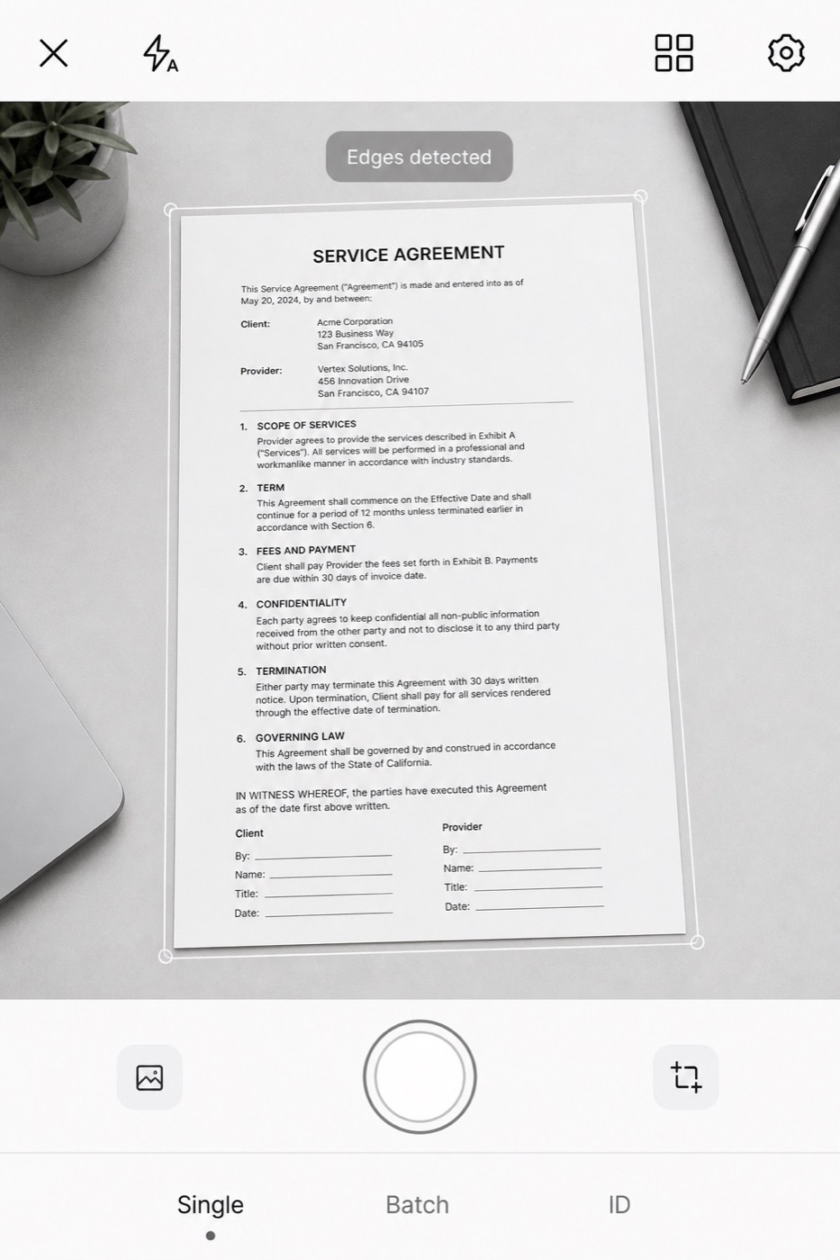 Automatic document edge detection